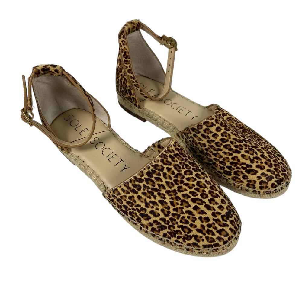 Sole Society Cheeta Print Espadrille Sandals Cow Hair Size 6M